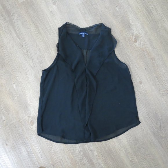 American Eagle Tank Top Sleeveless Sheer Chiffon Black Top - Picture 5 of 6